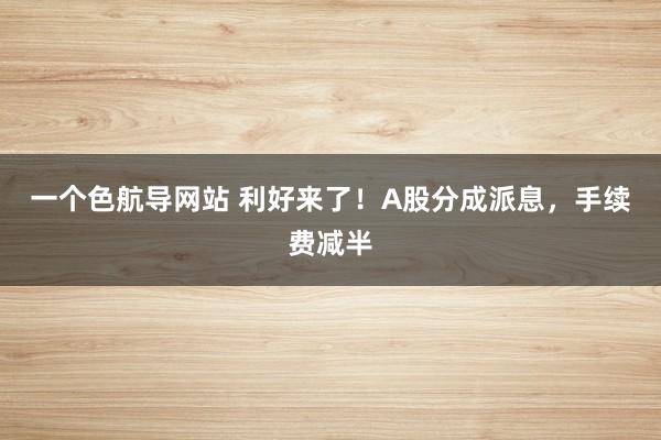 一个色航导网站 利好来了！A股分成派息，手续费减半