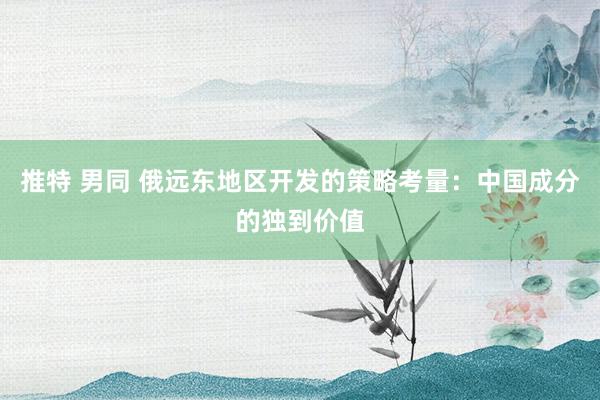 推特 男同 俄远东地区开发的策略考量：中国成分的独到价值