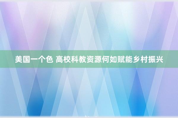 美国一个色 高校科教资源何如赋能乡村振兴