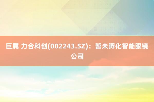 巨屌 力合科创(002243.SZ)：暂未孵化智能眼镜公司