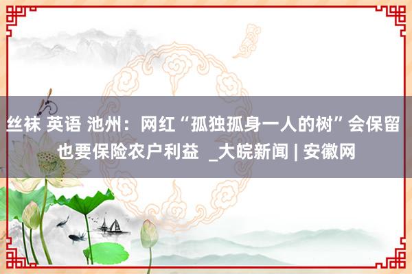 丝袜 英语 池州：网红“孤独孤身一人的树”会保留 也要保险农户利益  _大皖新闻 | 安徽网