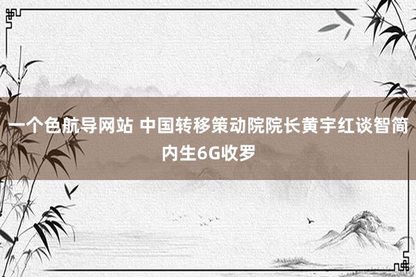 一个色航导网站 中国转移策动院院长黄宇红谈智简内生6G收罗