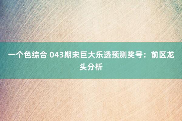 一个色综合 043期宋巨大乐透预测奖号：前区龙头分析